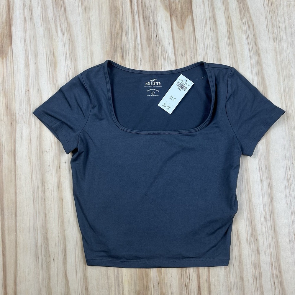 Hollister NEW Women's Baby Crop T Shirt Gray Small Must Have Collection Tee